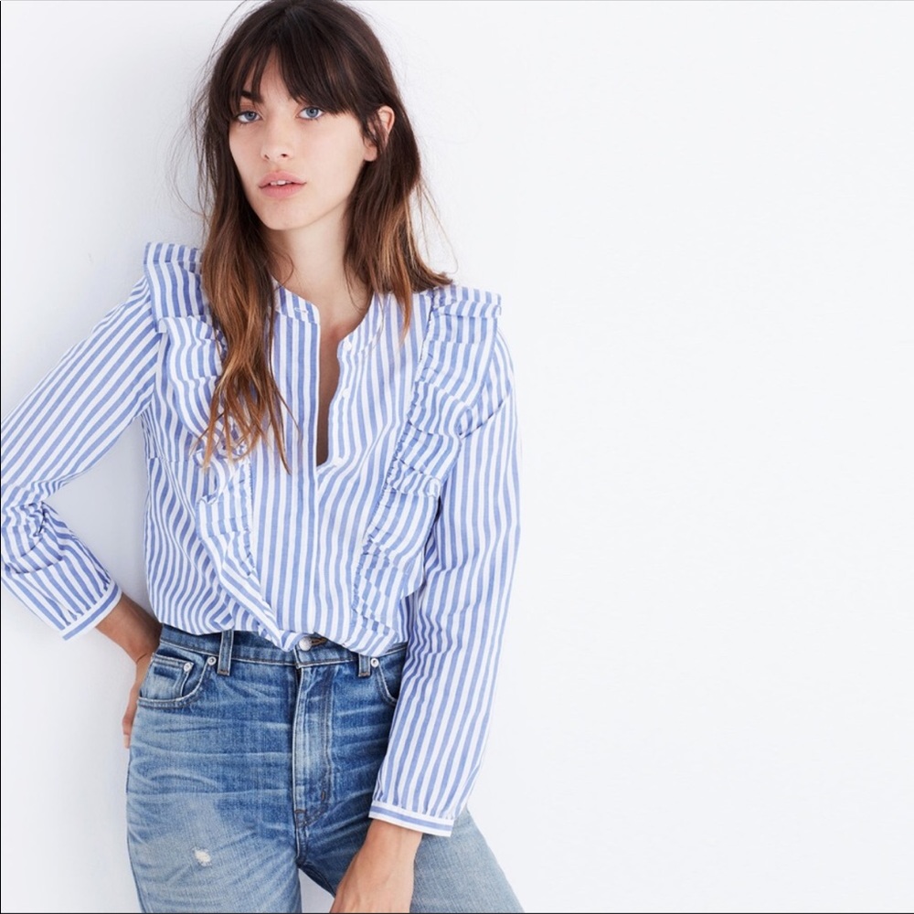 Madewell ruffle stripe button down